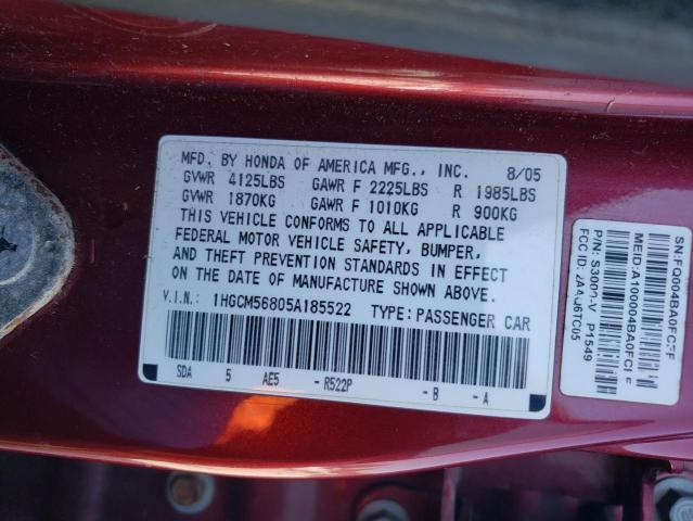 Photo 11 VIN: 1HGCM56805A185522 - HONDA ACCORD 