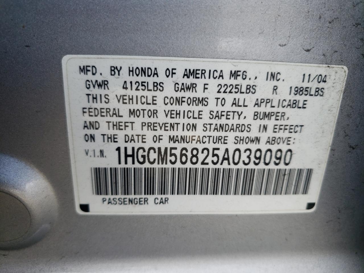 Photo 11 VIN: 1HGCM56825A039090 - HONDA ACCORD 