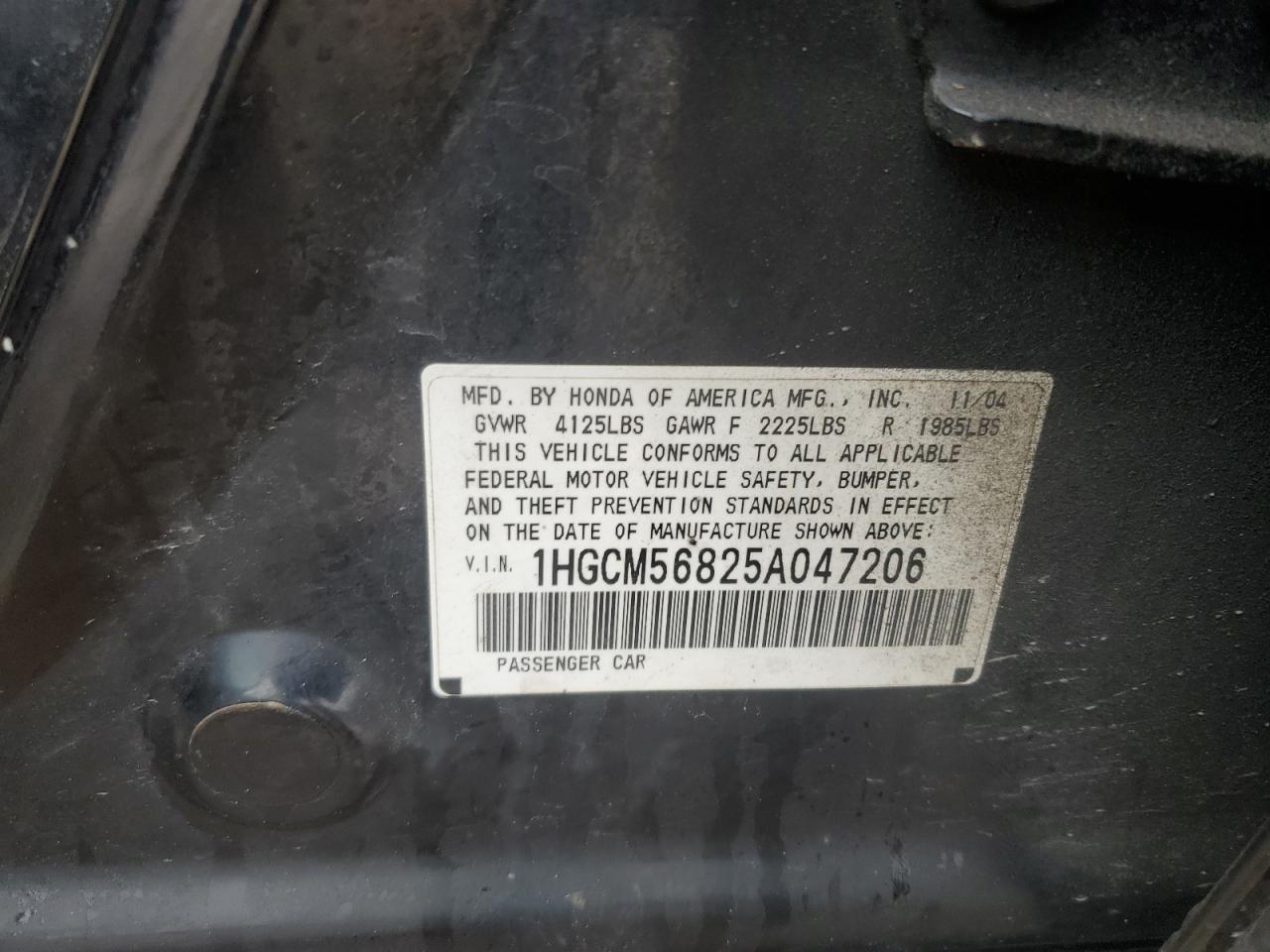 Photo 11 VIN: 1HGCM56825A047206 - HONDA ACCORD 