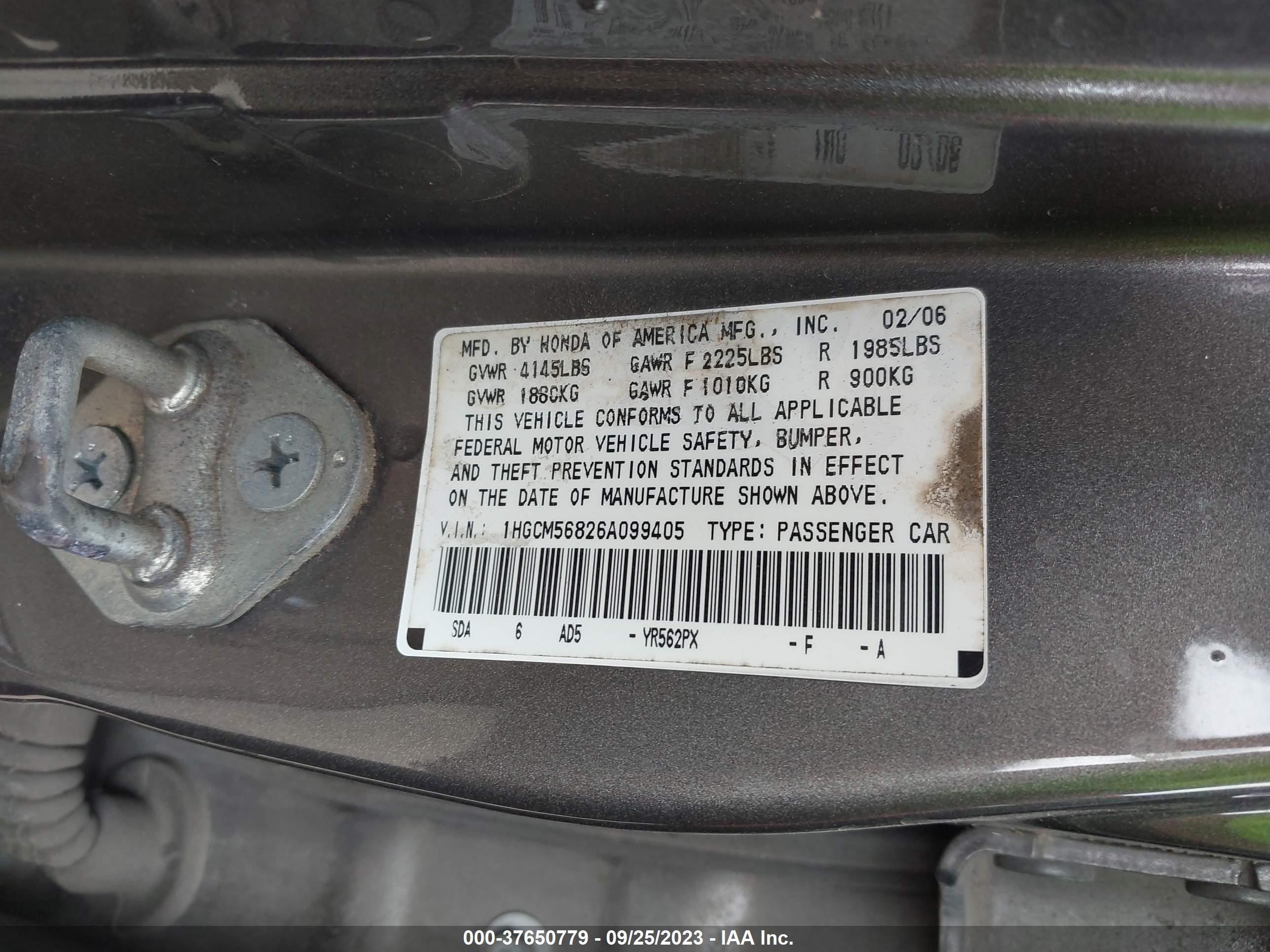 Photo 8 VIN: 1HGCM56826A099405 - HONDA ACCORD 