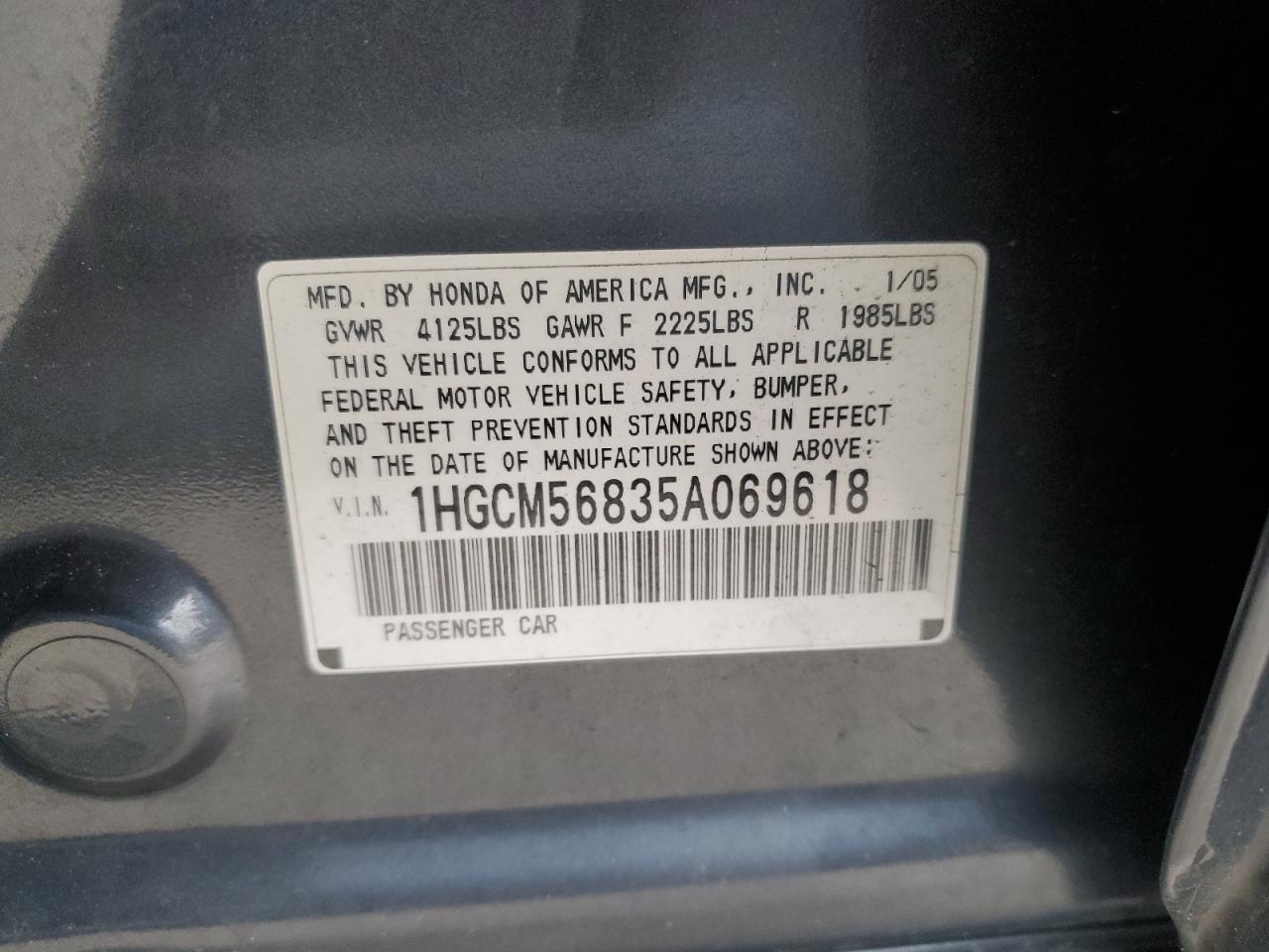 Photo 11 VIN: 1HGCM56835A069618 - HONDA ACCORD 