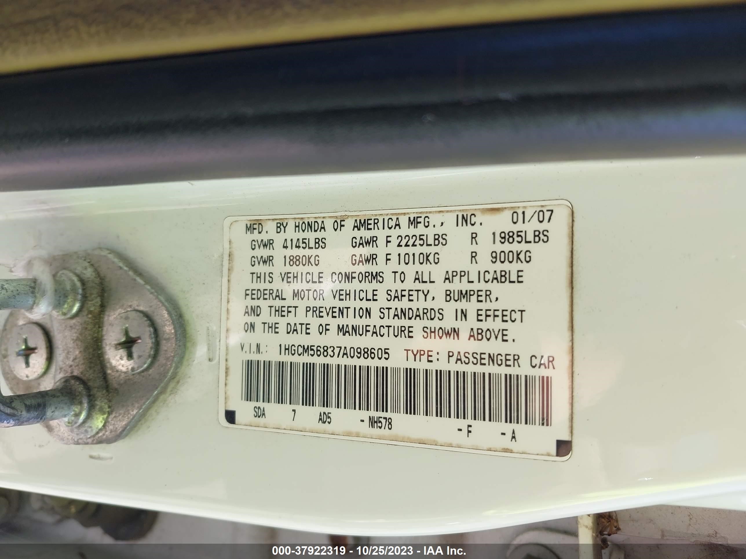 Photo 8 VIN: 1HGCM56837A098605 - HONDA ACCORD 