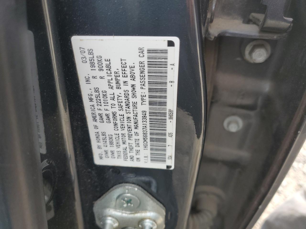 Photo 11 VIN: 1HGCM56837A133949 - HONDA ACCORD 