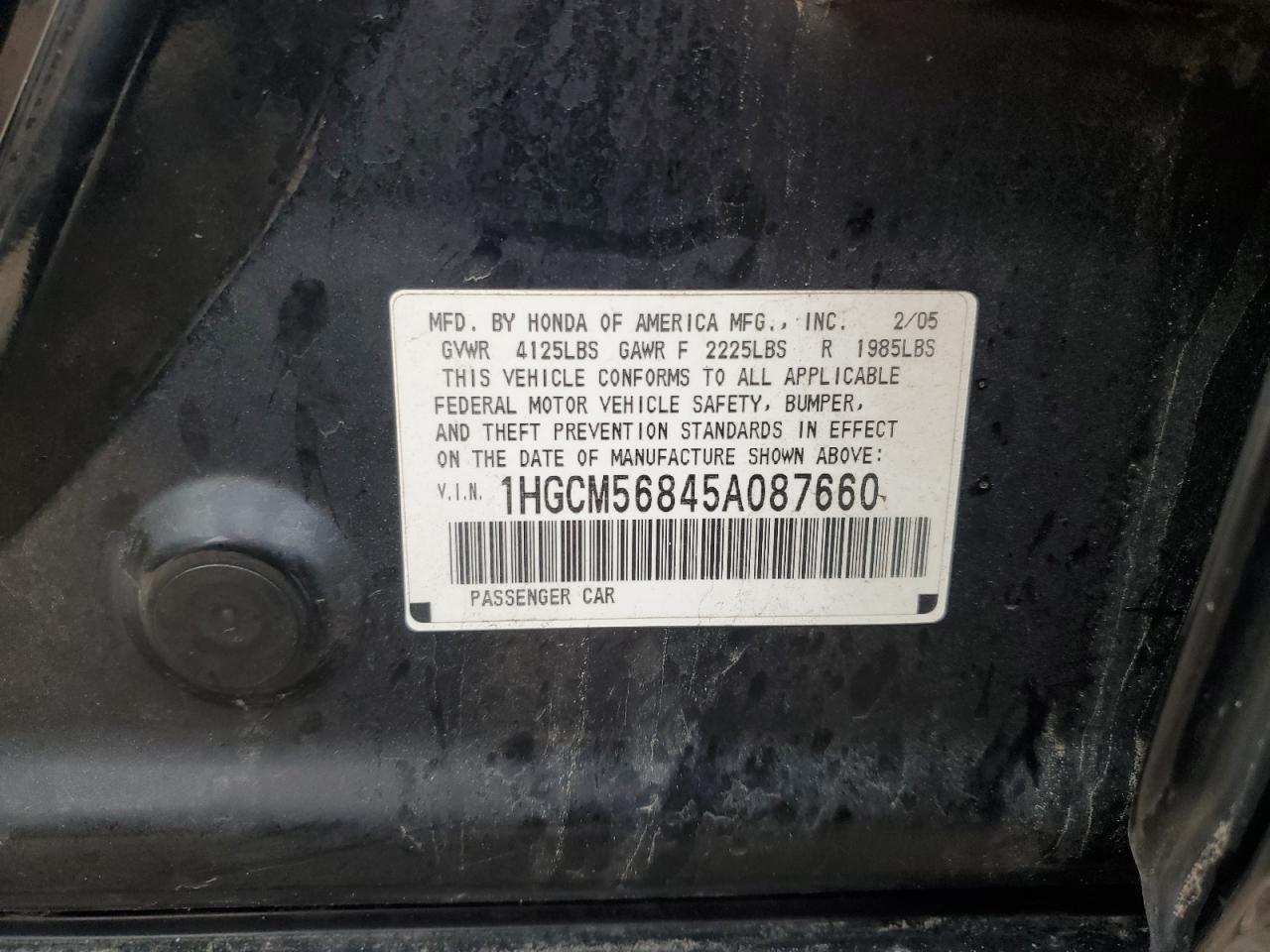 Photo 11 VIN: 1HGCM56845A087660 - HONDA ACCORD 