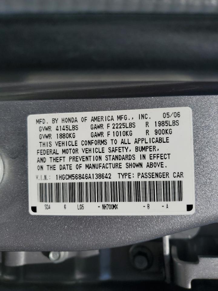 Photo 11 VIN: 1HGCM56846A138642 - HONDA ACCORD 