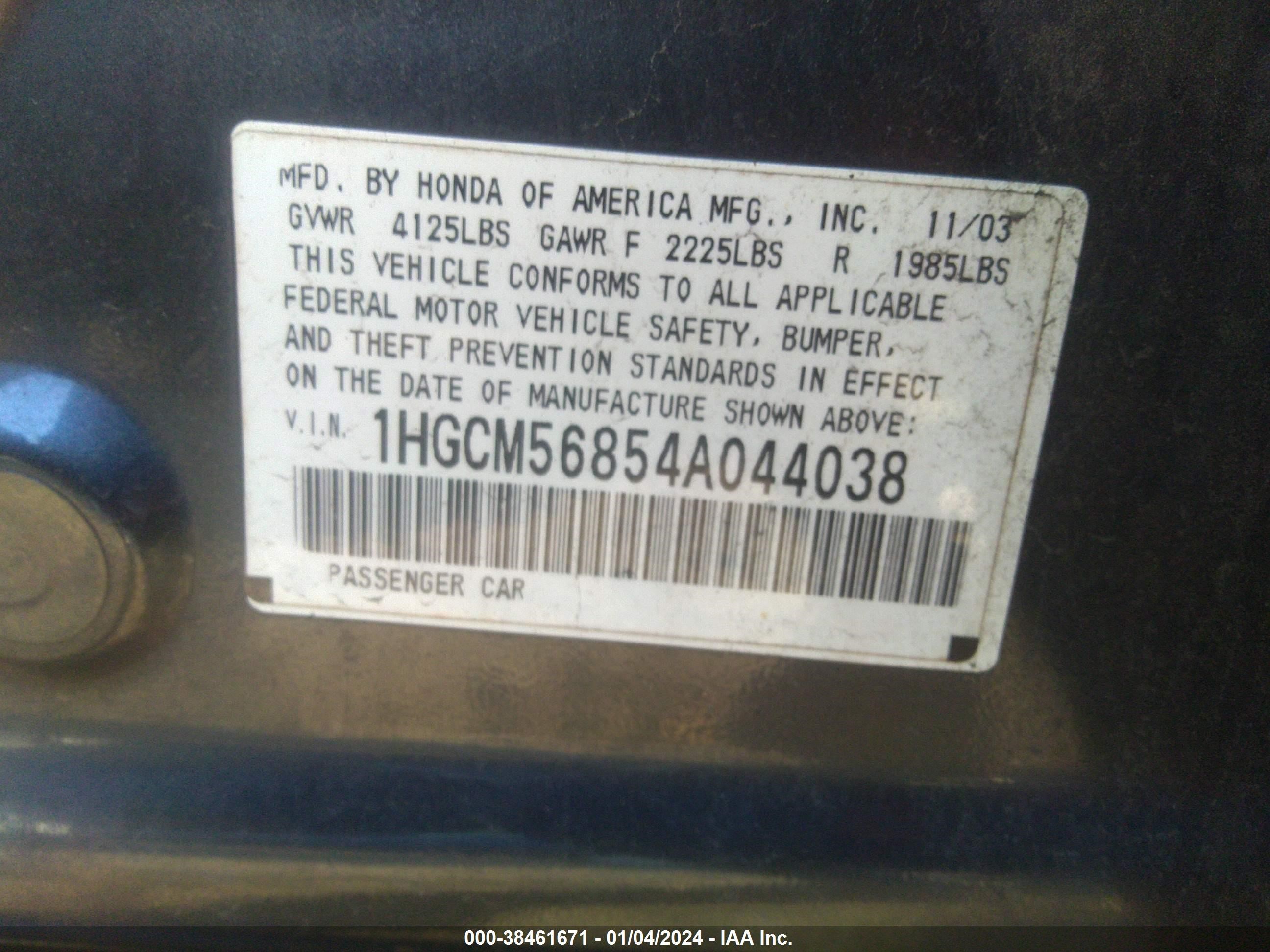 Photo 8 VIN: 1HGCM56854A044038 - HONDA ACCORD 