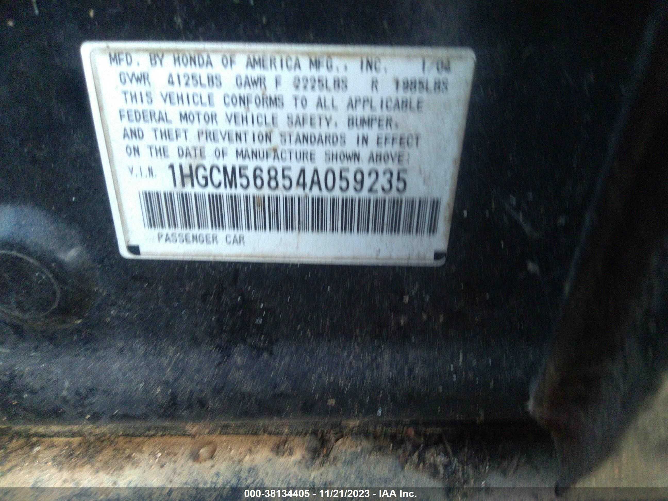 Photo 8 VIN: 1HGCM56854A059235 - HONDA ACCORD 