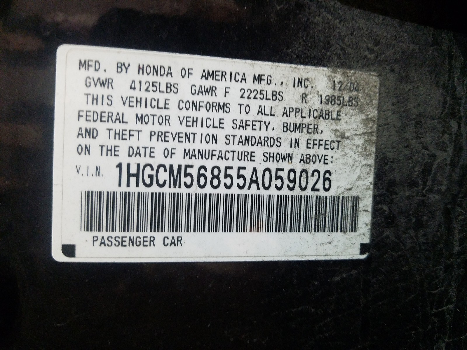 Photo 9 VIN: 1HGCM56855A059026 - HONDA ACCORD EX 