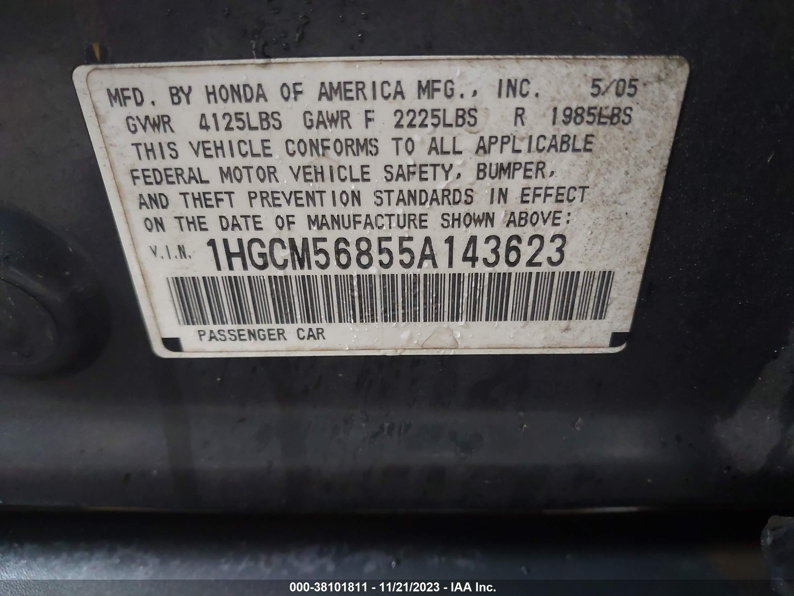 Photo 8 VIN: 1HGCM56855A143623 - HONDA ACCORD 