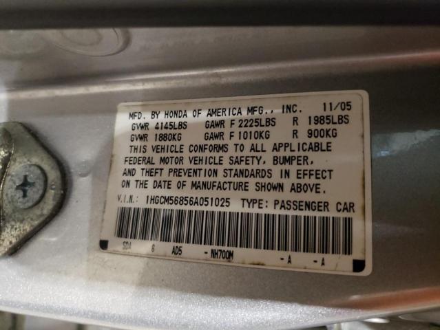 Photo 11 VIN: 1HGCM56856A051025 - HONDA ACCORD EX 