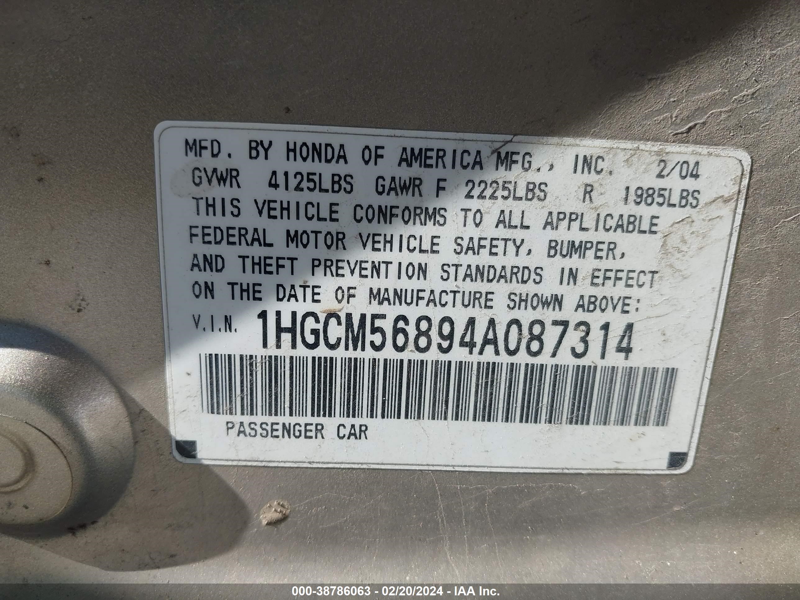 Photo 8 VIN: 1HGCM56894A087314 - HONDA ACCORD 