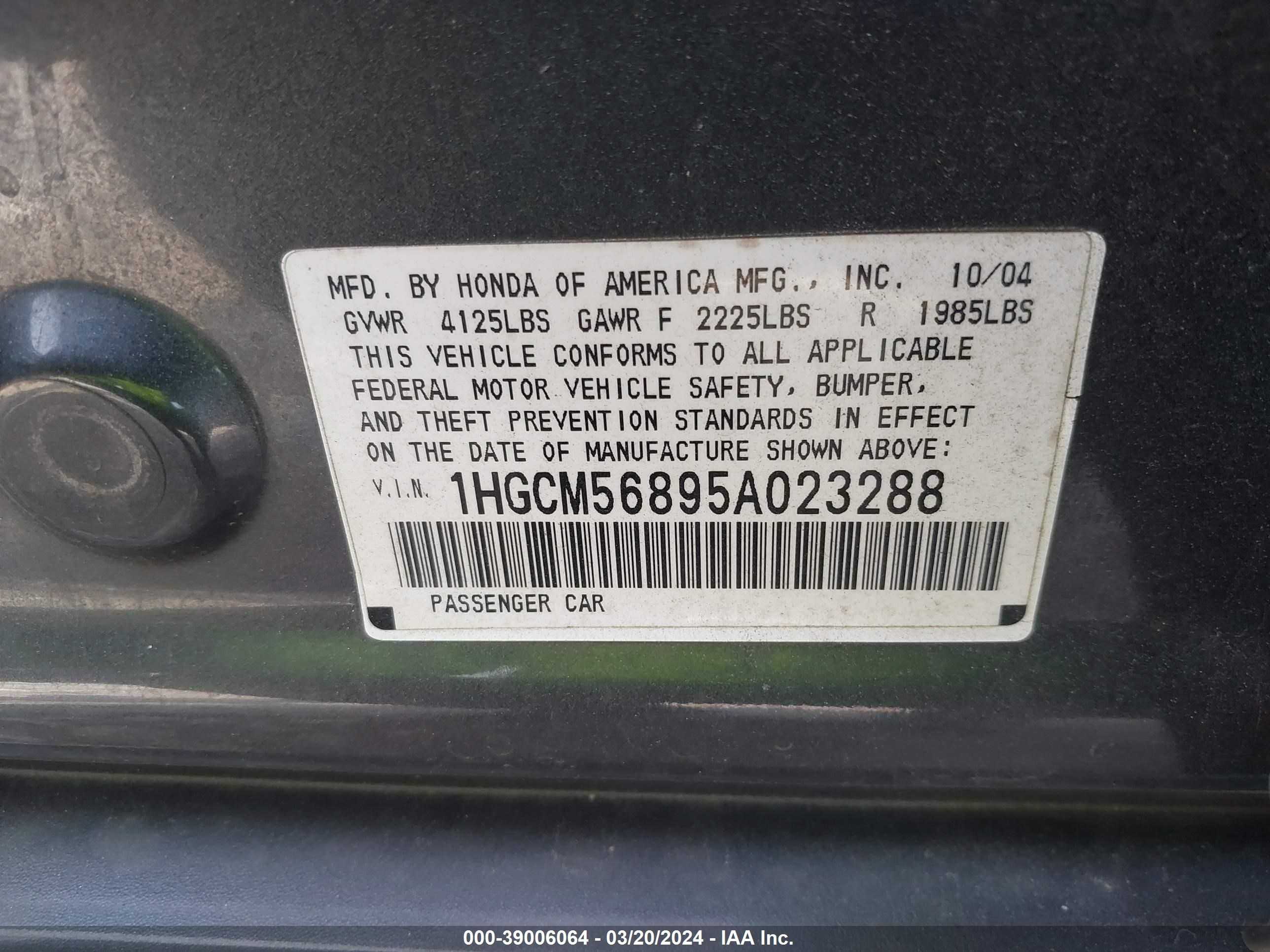 Photo 8 VIN: 1HGCM56895A023288 - HONDA ACCORD 