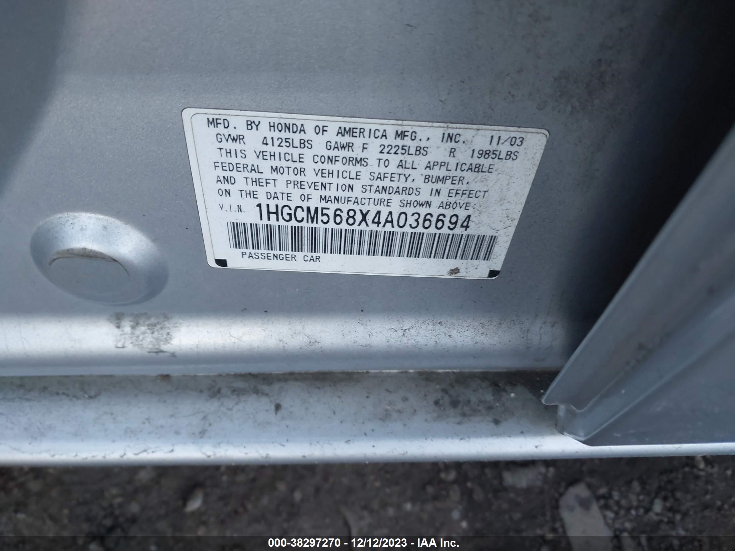 Photo 8 VIN: 1HGCM568X4A036694 - HONDA ACCORD 