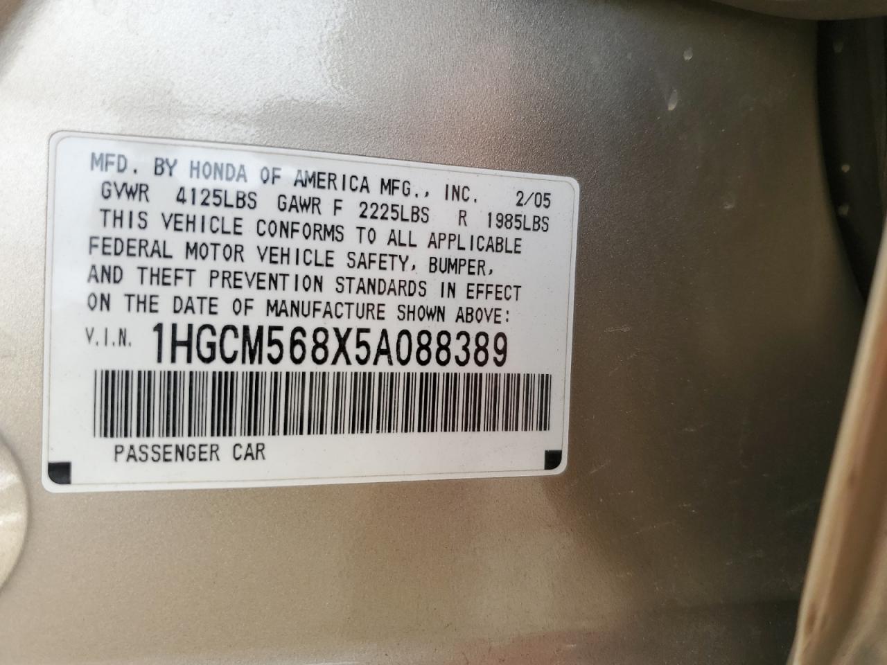 Photo 11 VIN: 1HGCM568X5A088389 - HONDA ACCORD 