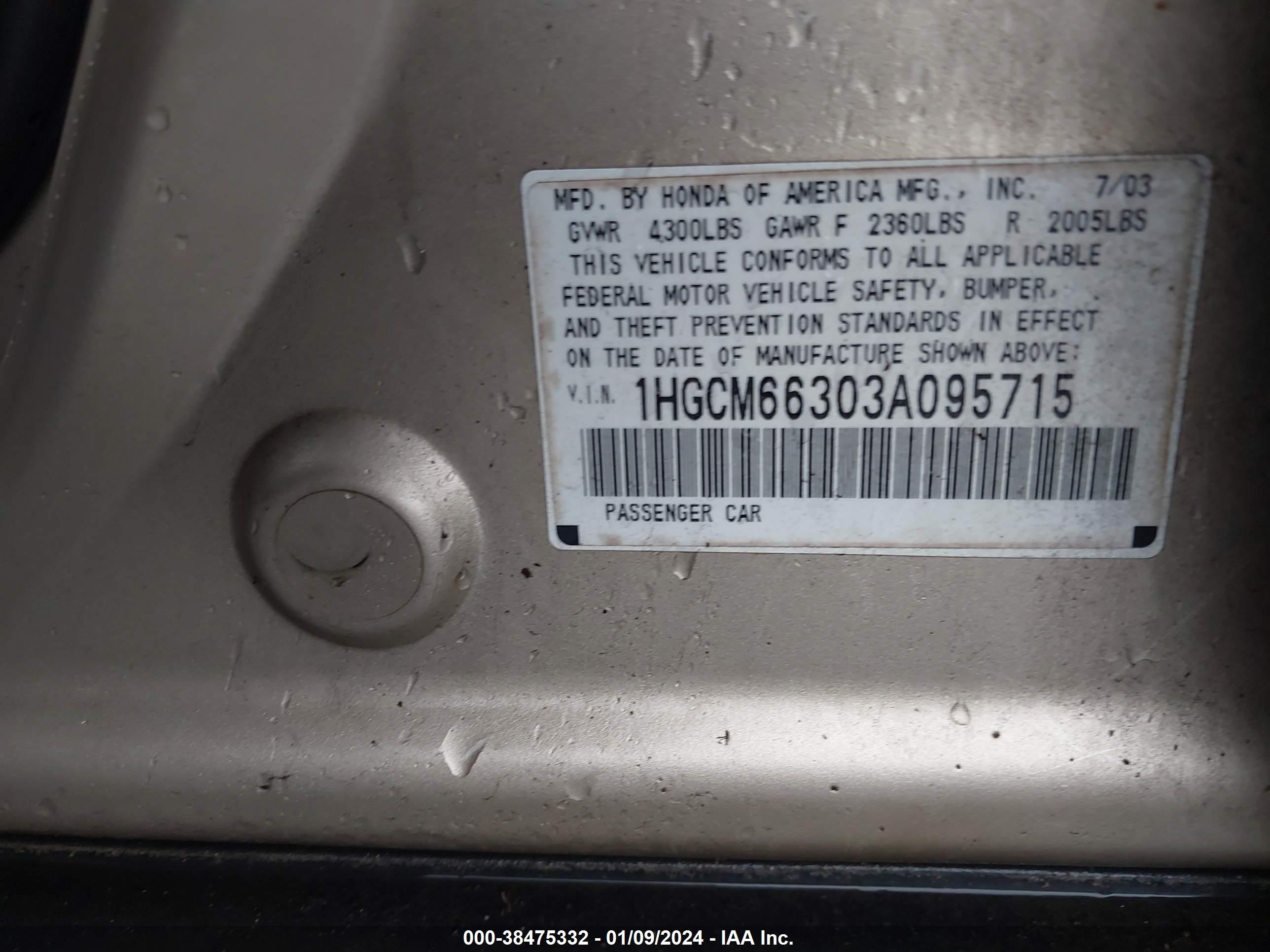 Photo 8 VIN: 1HGCM66303A095715 - HONDA ACCORD 