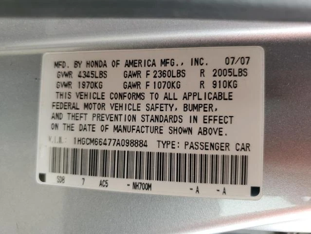 Photo 11 VIN: 1HGCM66477A098884 - HONDA ACCORD SE 