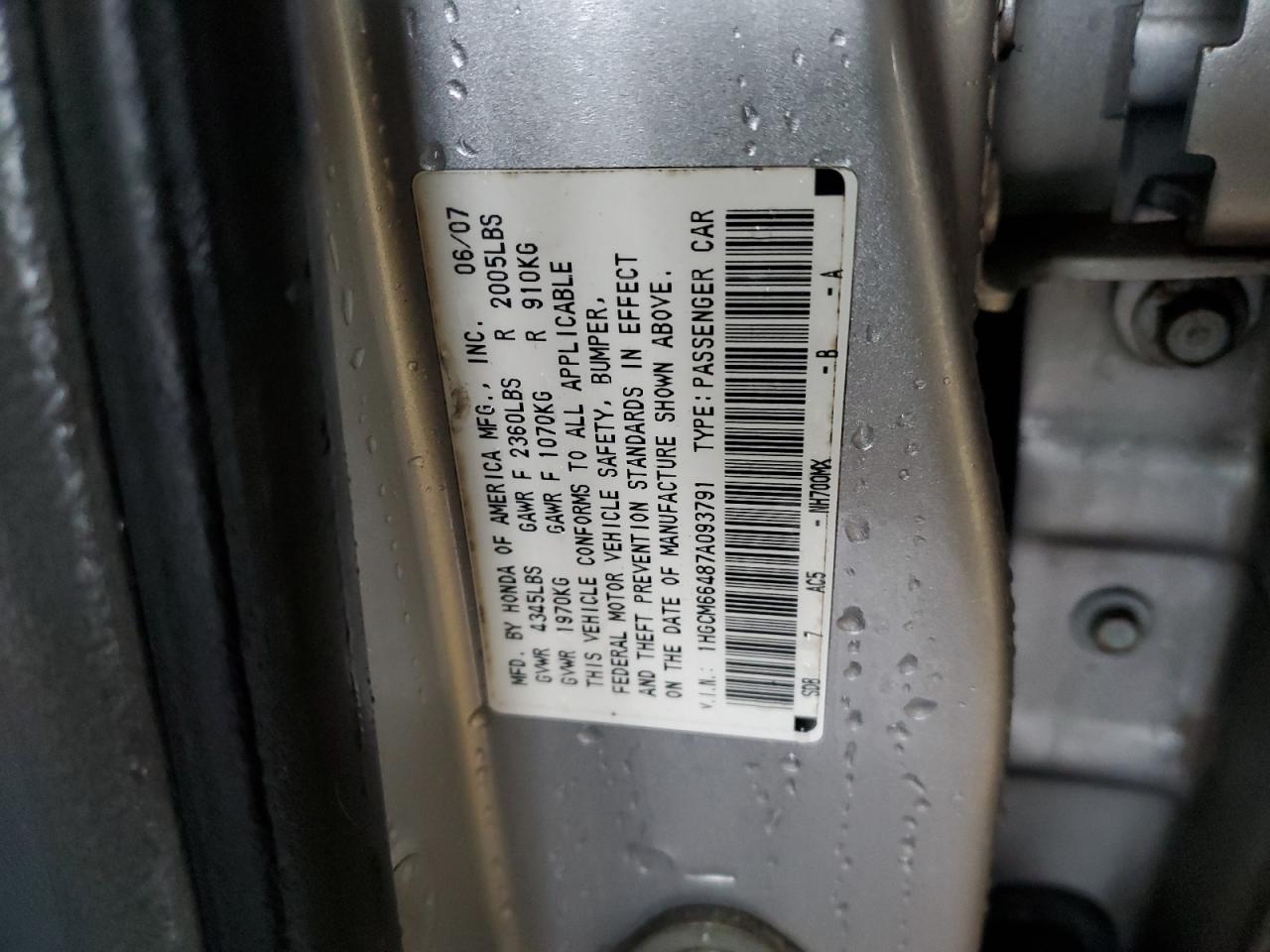 Photo 11 VIN: 1HGCM66487A093791 - HONDA ACCORD 