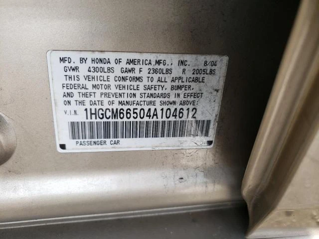 Photo 11 VIN: 1HGCM66504A104612 - HONDA ACCORD EX 