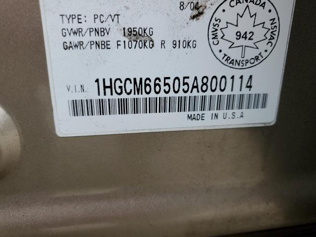 Photo 11 VIN: 1HGCM66505A800114 - HONDA ACCORD EX 