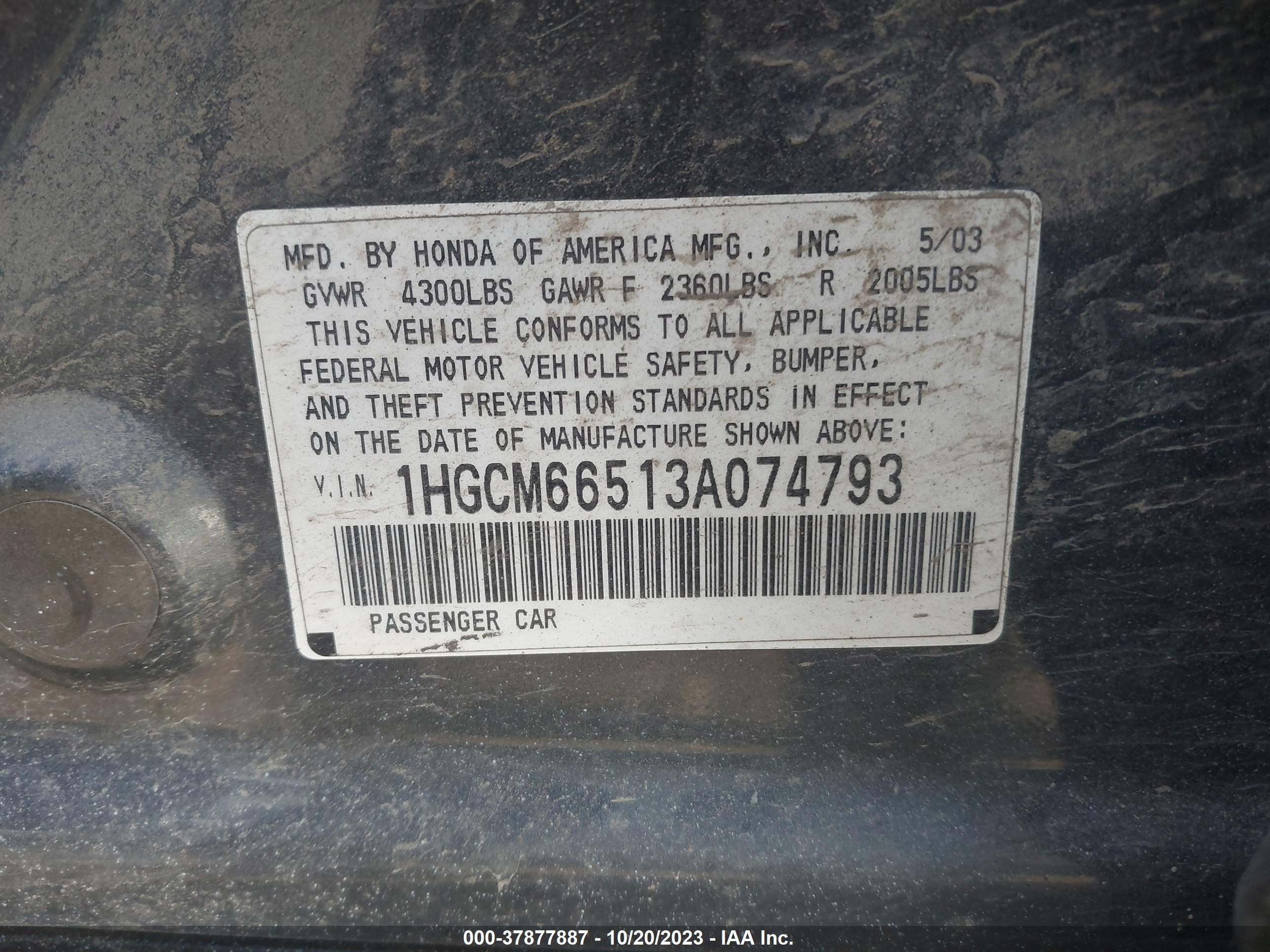 Photo 8 VIN: 1HGCM66513A074793 - HONDA ACCORD 