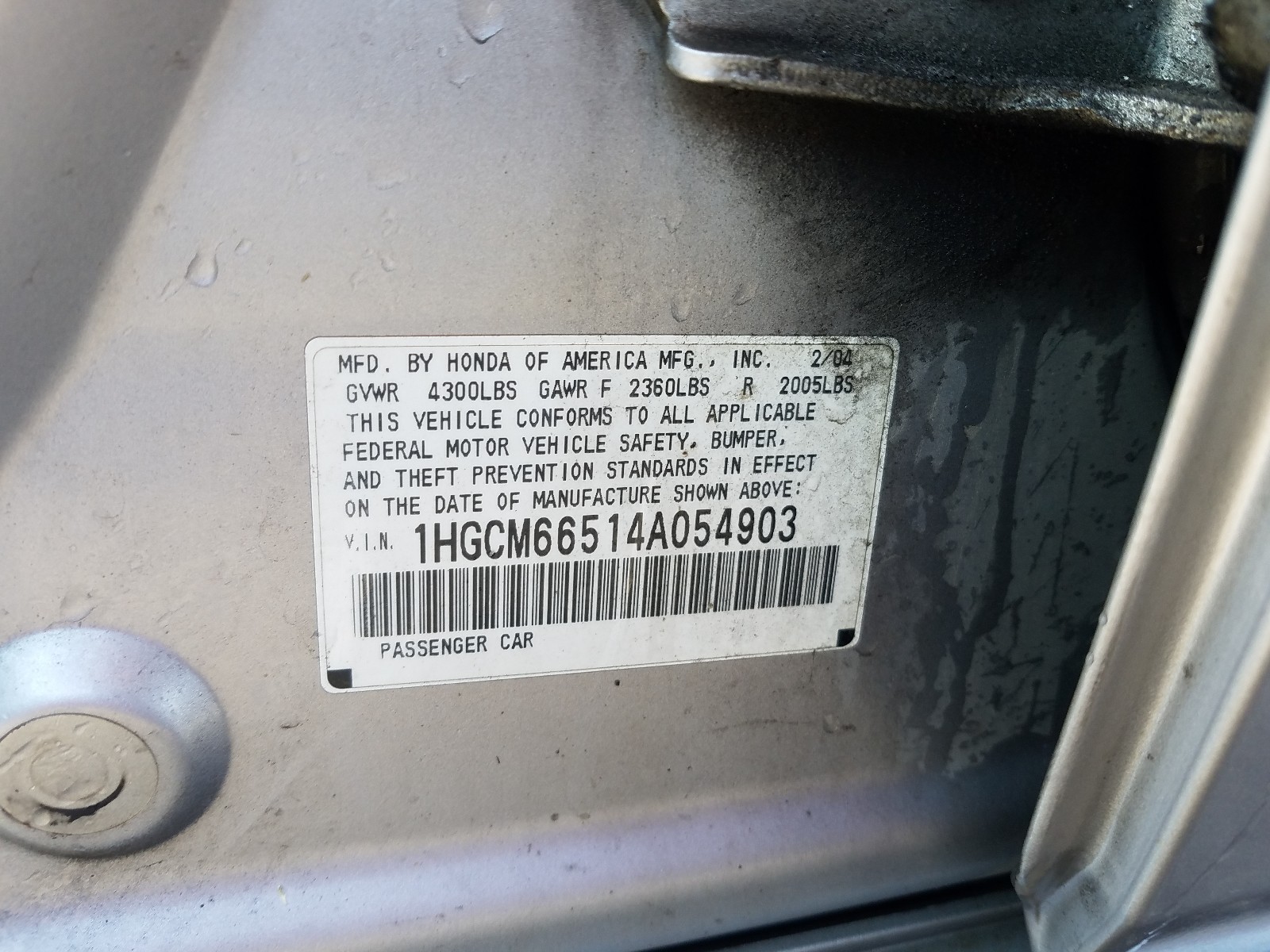 Photo 9 VIN: 1HGCM66514A054903 - HONDA ACCORD EX 