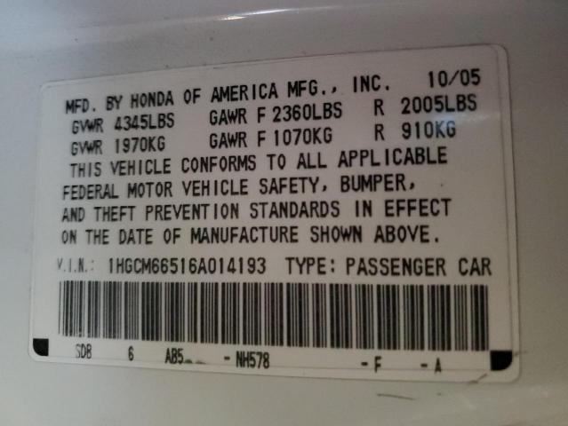 Photo 11 VIN: 1HGCM66516A014193 - HONDA ACCORD 