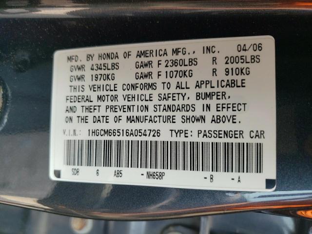 Photo 11 VIN: 1HGCM66516A054726 - HONDA ACCORD 