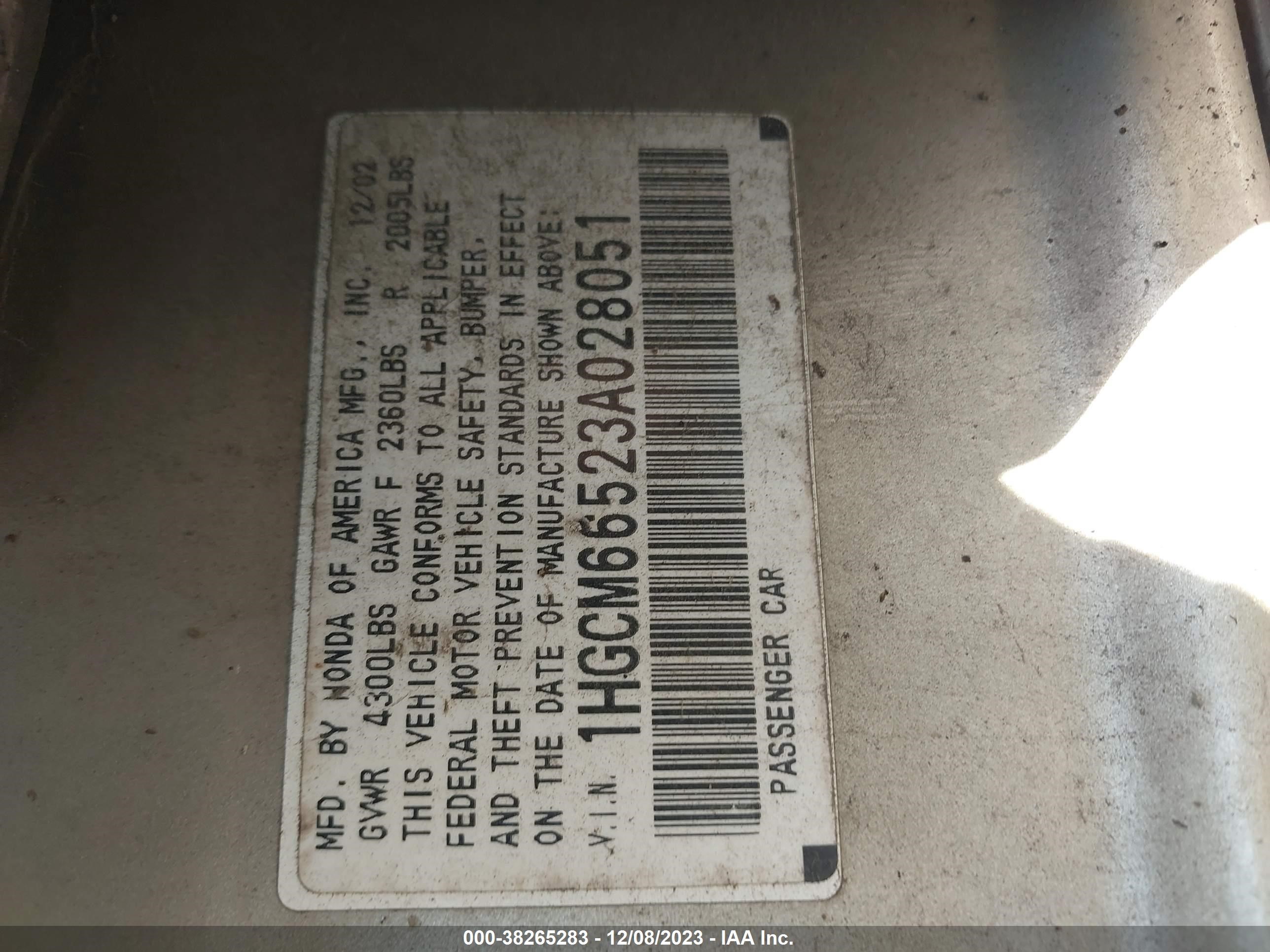 Photo 8 VIN: 1HGCM66523A028051 - HONDA ACCORD 