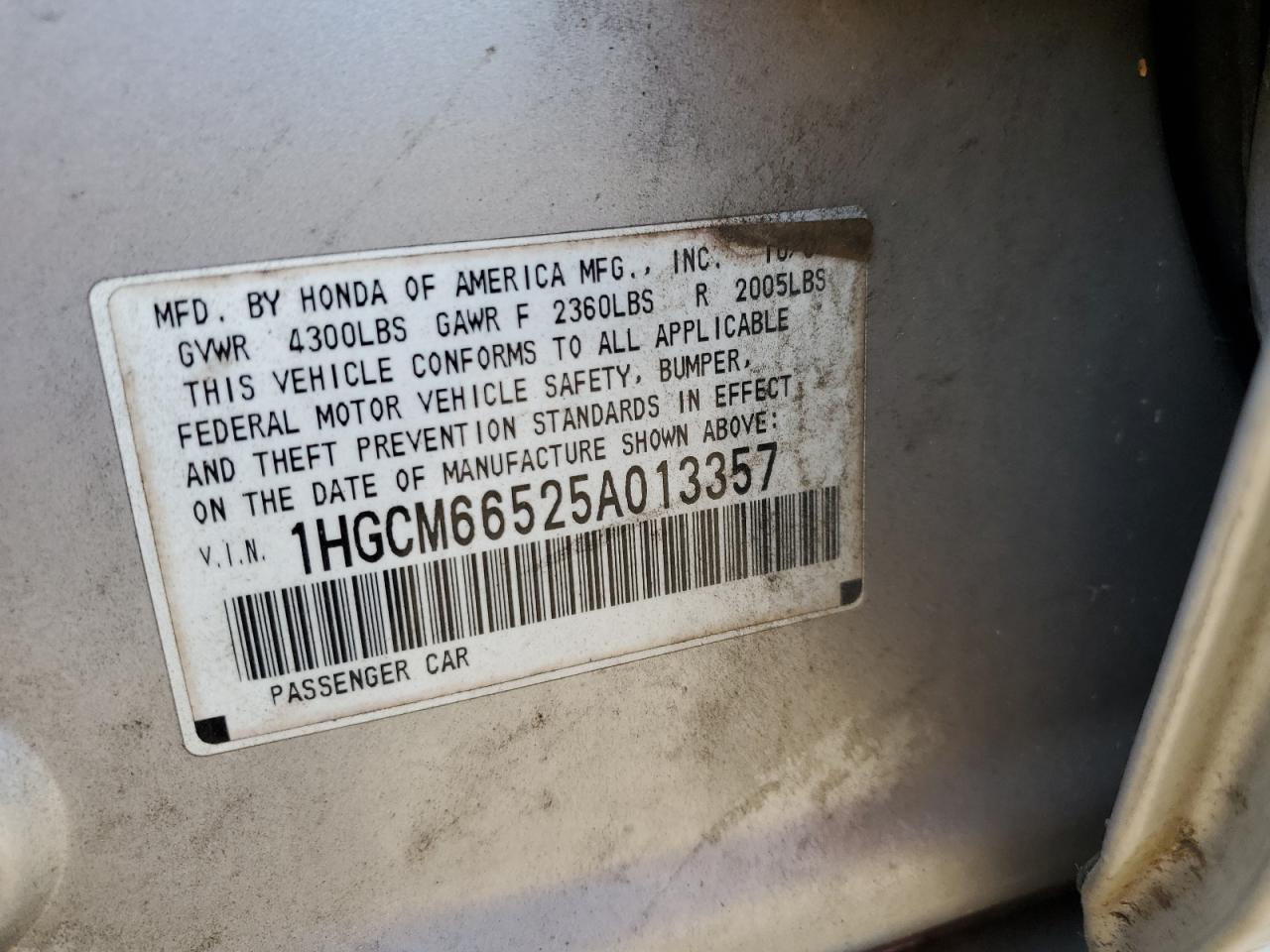 Photo 11 VIN: 1HGCM66525A013357 - HONDA ACCORD 