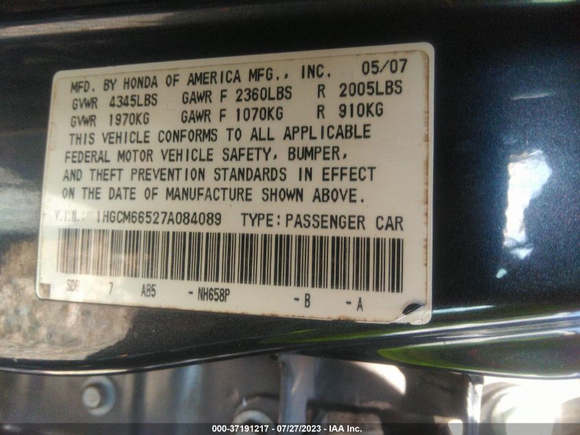 Photo 8 VIN: 1HGCM66527A084089 - HONDA ACCORD 