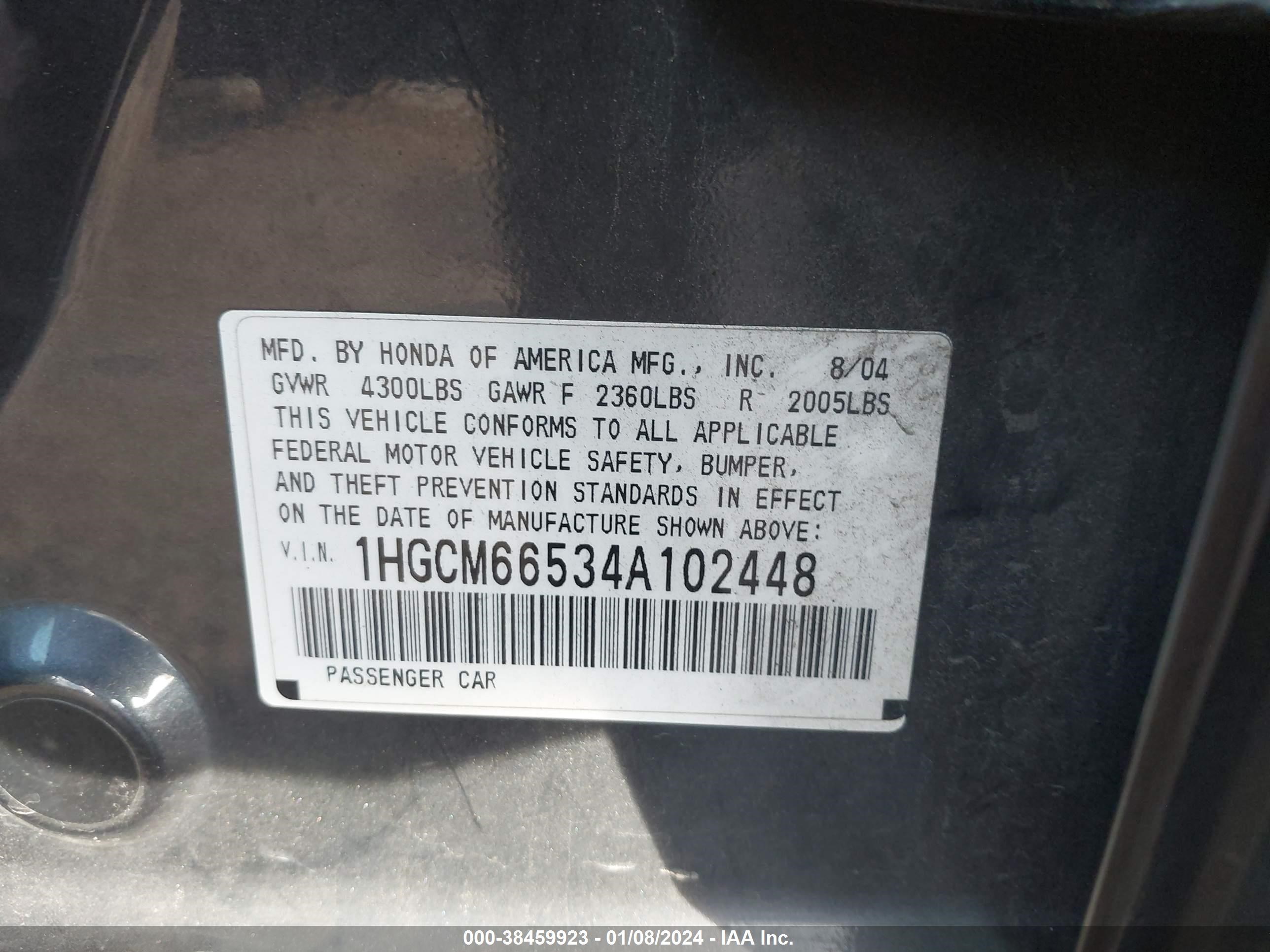 Photo 8 VIN: 1HGCM66534A102448 - HONDA ACCORD 