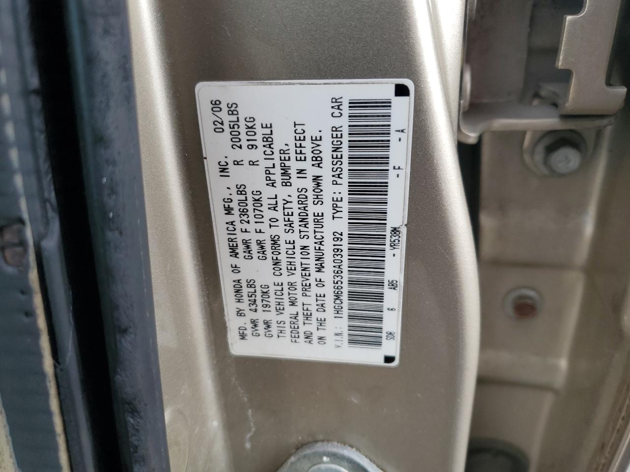 Photo 11 VIN: 1HGCM66536A039192 - HONDA ACCORD 