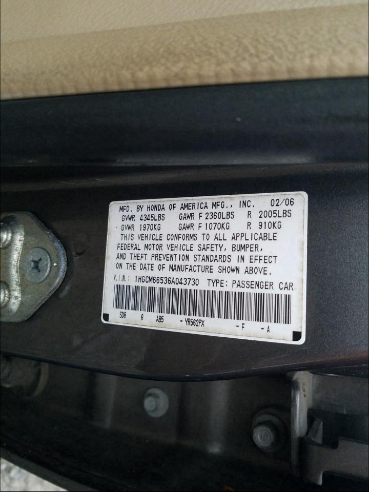 Photo 9 VIN: 1HGCM66536A043730 - HONDA ACCORD EX 