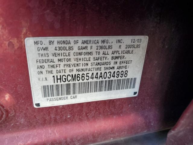 Photo 12 VIN: 1HGCM66544A034998 - HONDA ACCORD EX 