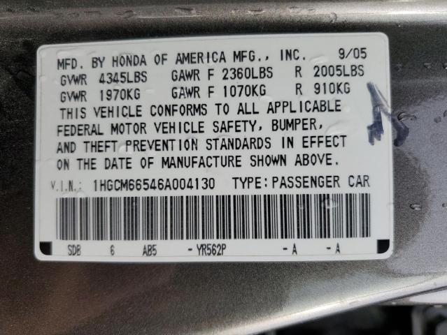 Photo 11 VIN: 1HGCM66546A004130 - HONDA ACCORD EX 