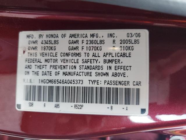 Photo 11 VIN: 1HGCM66546A045373 - HONDA ACCORD EX 