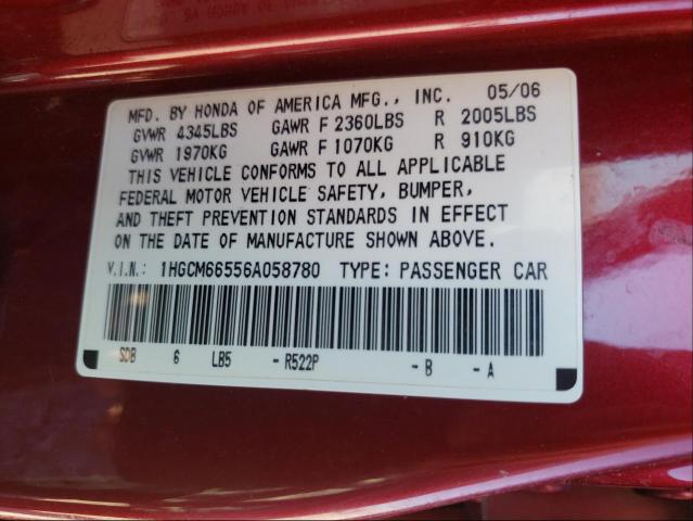 Photo 9 VIN: 1HGCM66556A058780 - HONDA ACCORD EX 