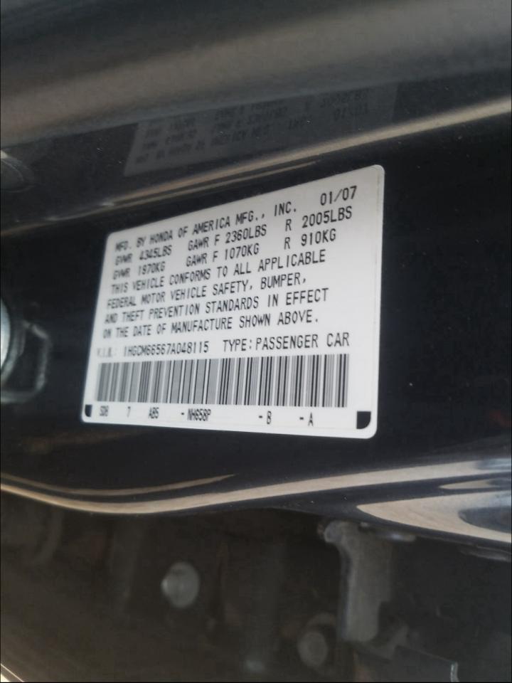 Photo 9 VIN: 1HGCM66567A048115 - HONDA ACCORD EX 