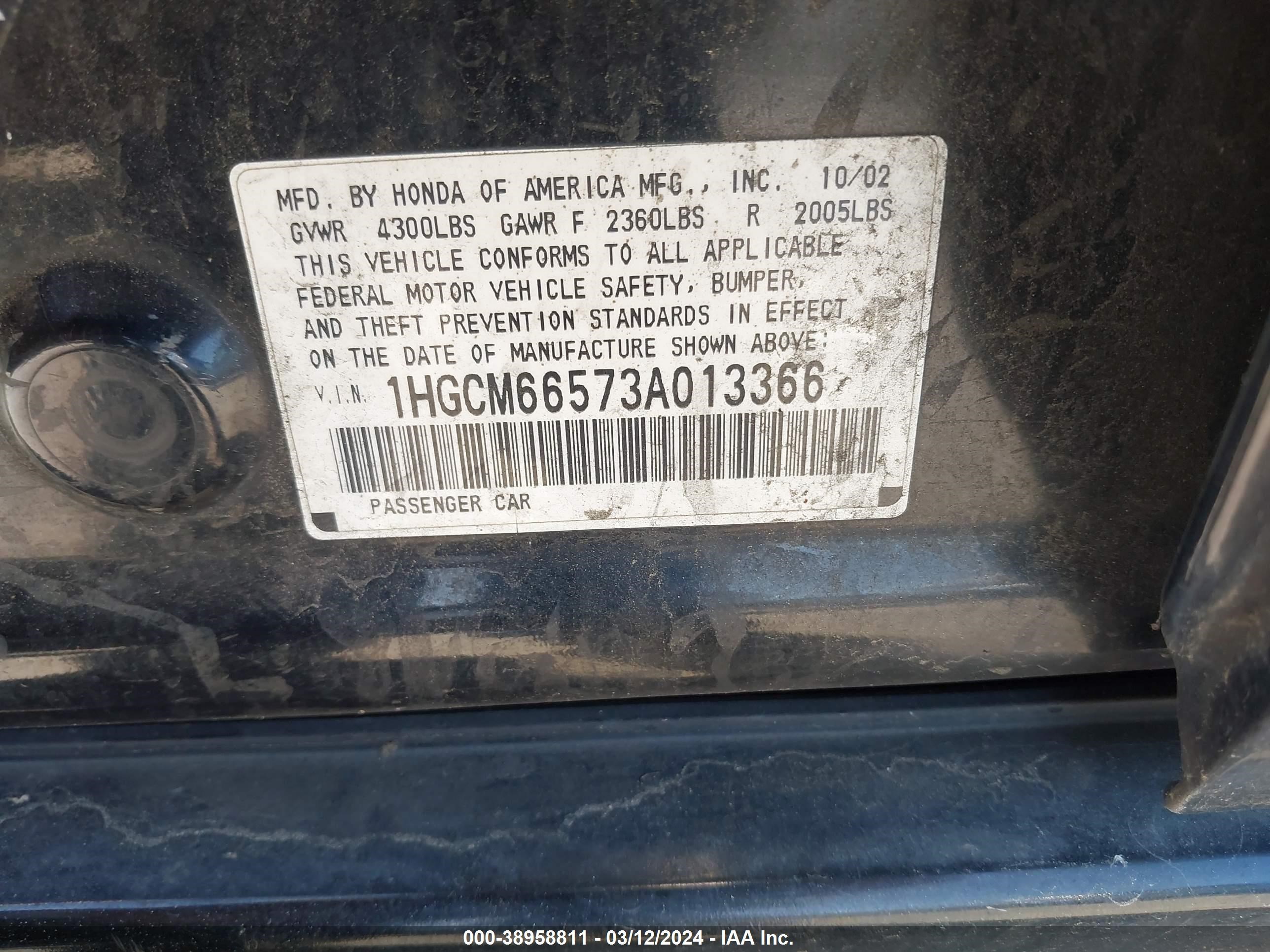 Photo 8 VIN: 1HGCM66573A013366 - HONDA ACCORD 