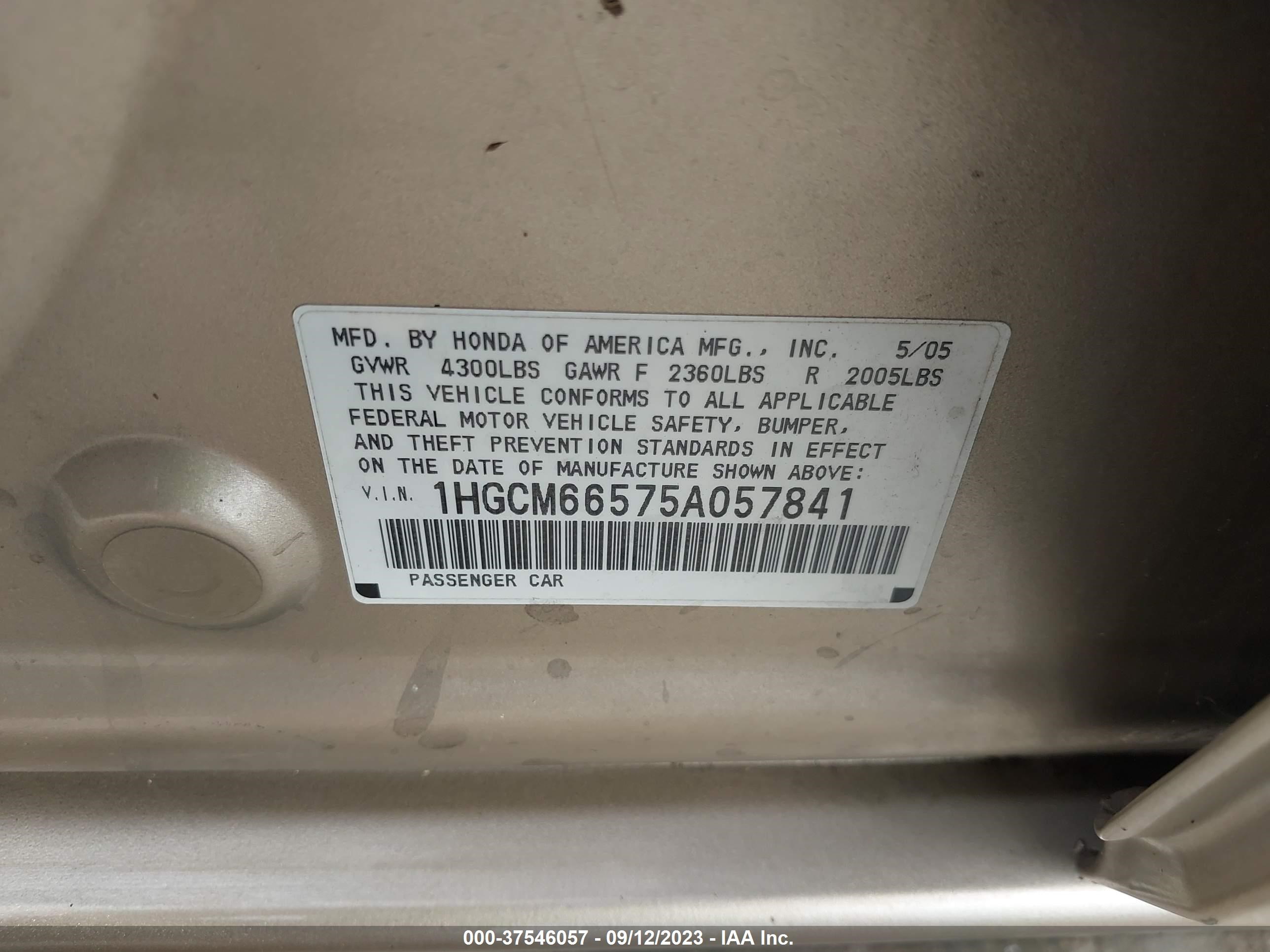 Photo 8 VIN: 1HGCM66575A057841 - HONDA ACCORD 