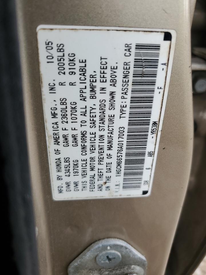 Photo 11 VIN: 1HGCM66576A017003 - HONDA ACCORD 