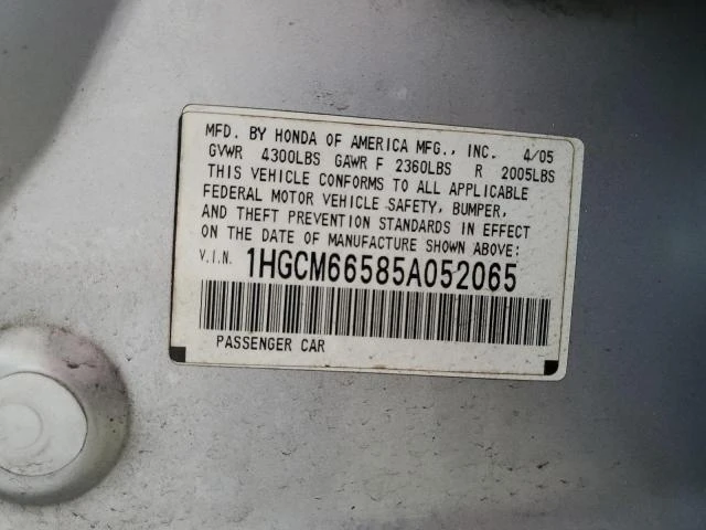 Photo 11 VIN: 1HGCM66585A052065 - HONDA ACCORD EX 