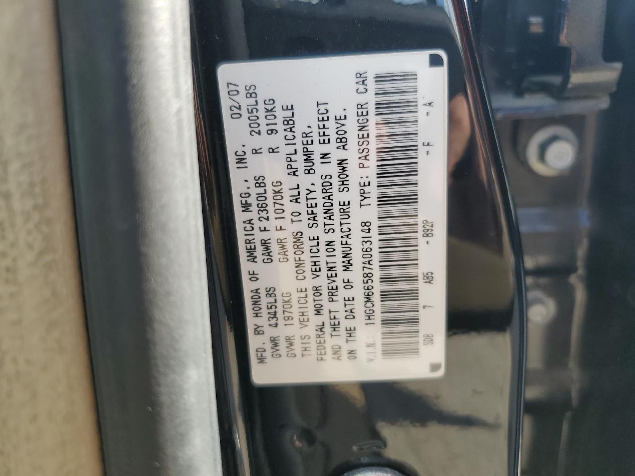 Photo 12 VIN: 1HGCM66587A063148 - HONDA ACCORD 