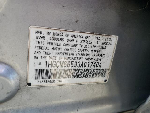 Photo 11 VIN: 1HGCM66593A017404 - HONDA ACCORD 