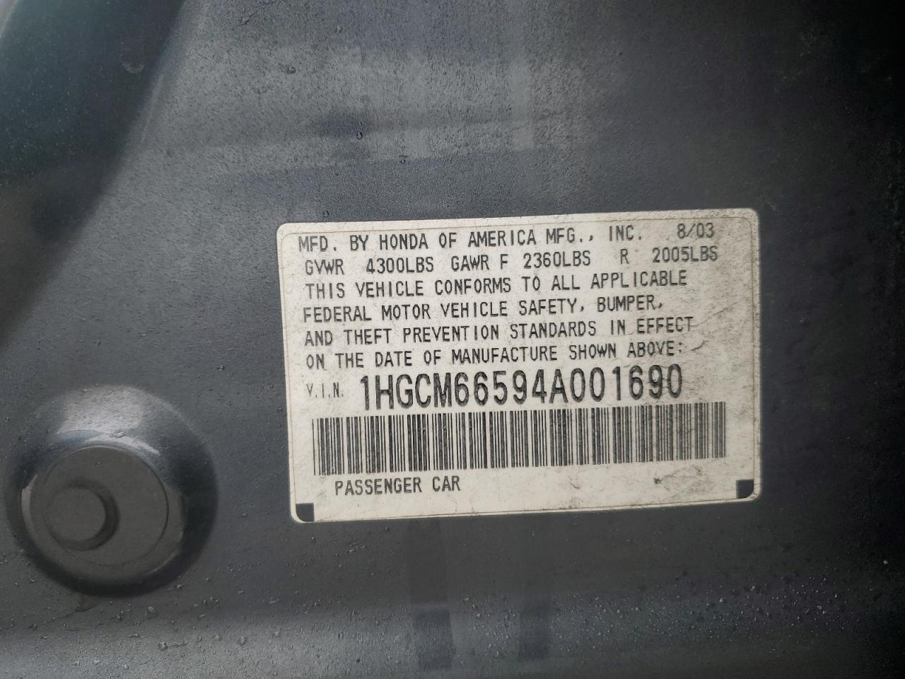 Photo 11 VIN: 1HGCM66594A001690 - HONDA ACCORD 