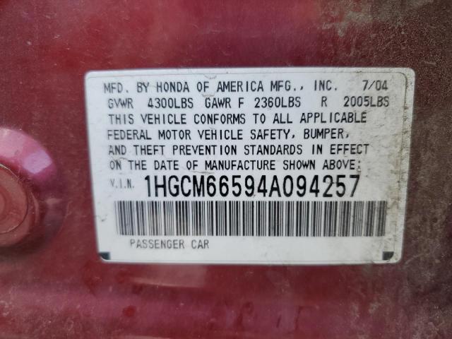 Photo 11 VIN: 1HGCM66594A094257 - HONDA ACCORD 