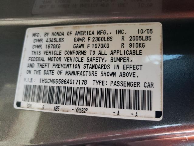 Photo 12 VIN: 1HGCM66596A017178 - HONDA ACCORD EX 