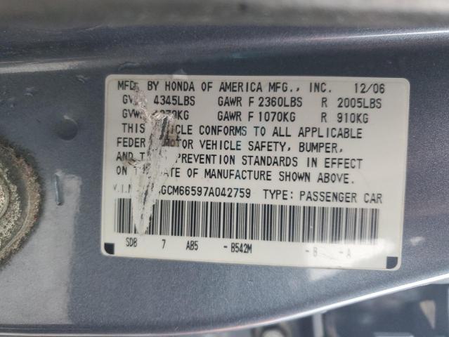 Photo 12 VIN: 1HGCM66597A042759 - HONDA ACCORD 