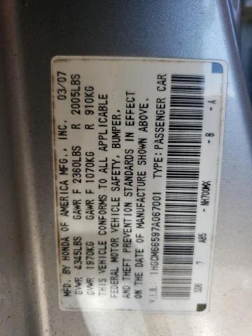 Photo 11 VIN: 1HGCM66597A067001 - HONDA ACCORD EX 