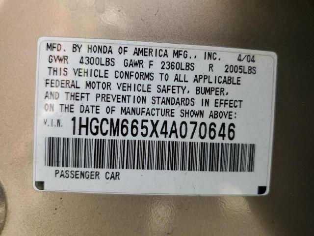 Photo 11 VIN: 1HGCM665X4A070646 - HONDA ACCORD EX 